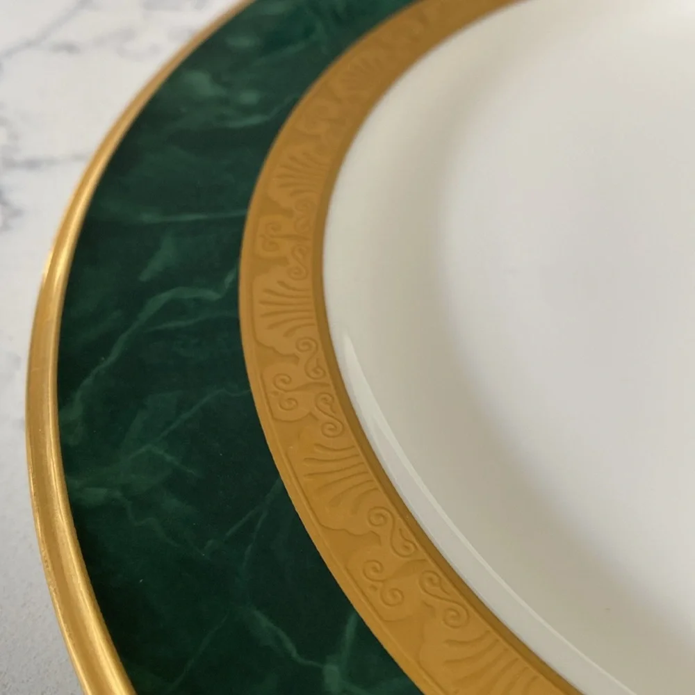 Noritake Fitzgerald | Set of 4 Bone China Salad Plates (Marbled Green/Gold)
